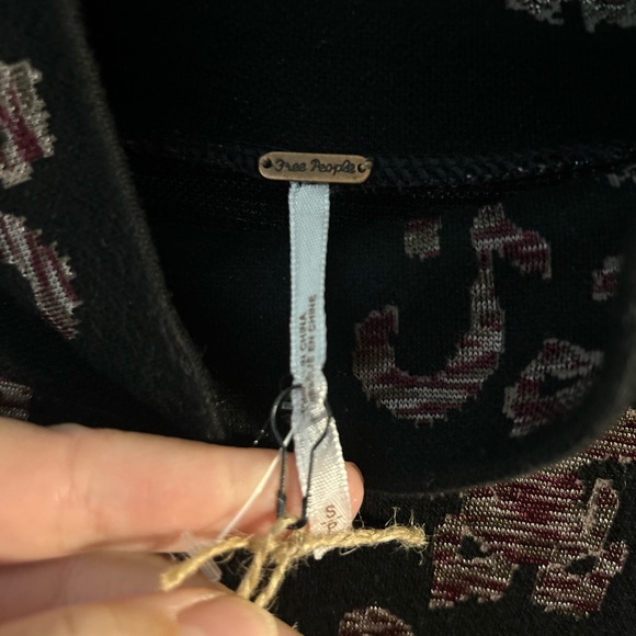 Free People Modern Love Mini Dress Black Paisley Jacquard Sweater Dress Sz S - Picture 4 of 12